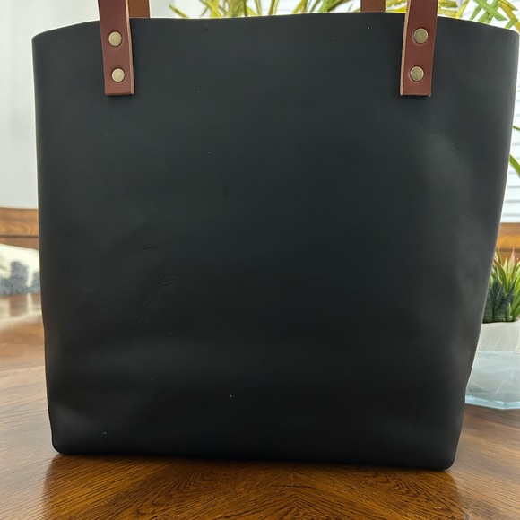 Portland Black Medium Tote Bag with Brown Handles - Picture 5 of 13